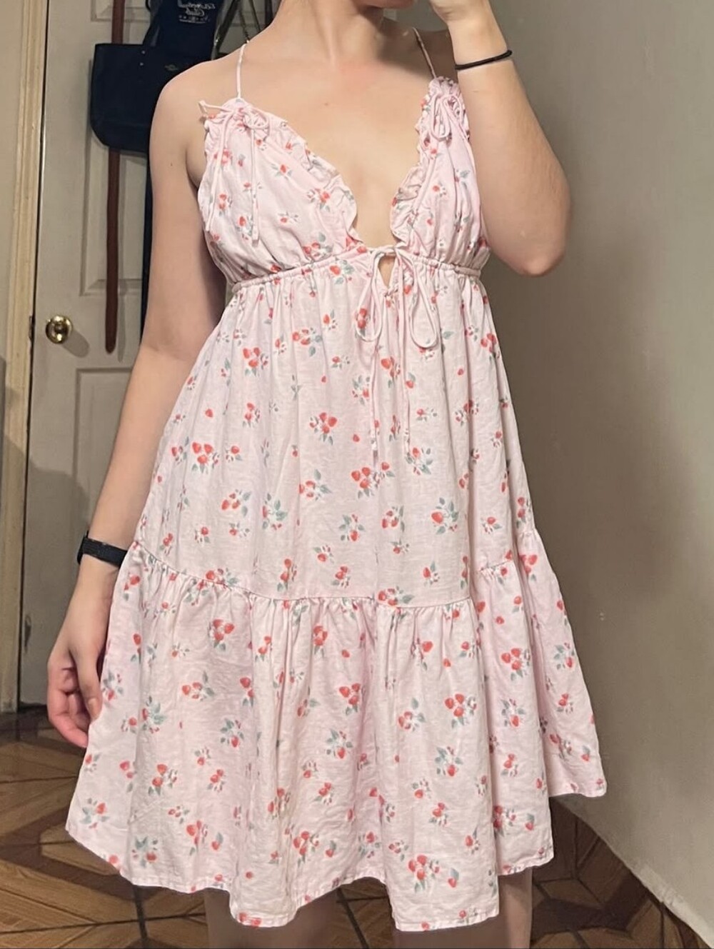 Nwt Wild Fable Fairy Strawberry Dress Y2K Coconut Pink Floral Tiered Tie Cottage